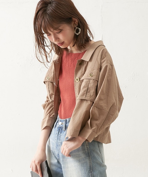 natural couture（ナチュラルクチュール）の「後ろレースアップミリタリーシャツブルゾン（ブルゾン・レディース・ベージュ/カーキ/ライトベージュ・FREE）」の7枚目の写真