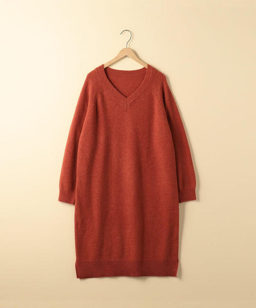 Coen 新色追加 ブラック ブラウン 手洗いできる ラムウールvネックワンピース ネイビー Web限定 Wear