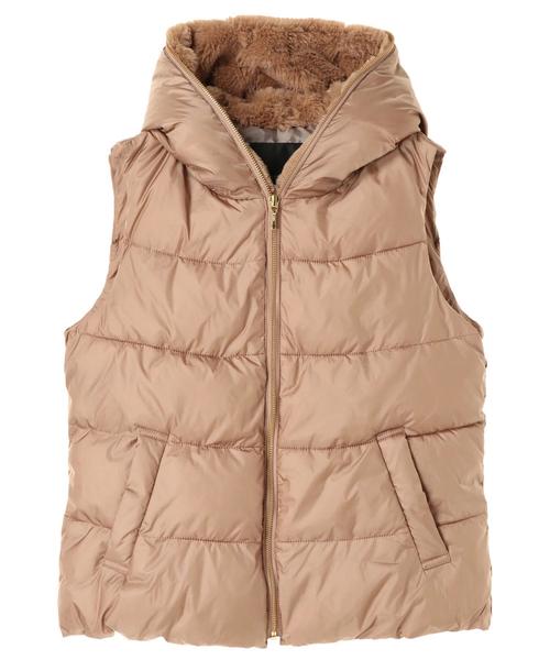 YECCA VECCA(イェッカヴェッカ)の「・フードエコファーベスト(ベスト・レディース・ネイビー/キャメル・FREE)」の6枚目の写真