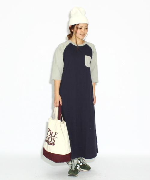 BEAMS BOY（ビームスボーイ）の「△BEAMS BOY / ポケット ラグラン3/4 **（ワンピース・レディース・ライトグレー/ワイン・ONE SIZE）」の2枚目の写真