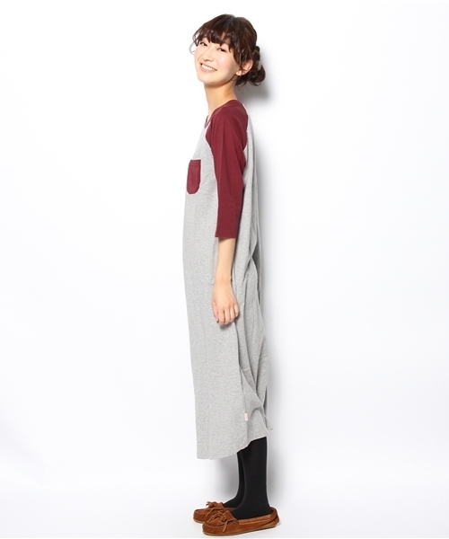 BEAMS BOY（ビームスボーイ）の「△BEAMS BOY / ポケット ラグラン3/4 **（ワンピース・レディース・ライトグレー/ワイン・ONE SIZE）」の4枚目の写真