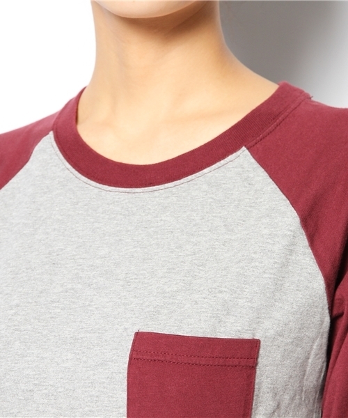 BEAMS BOY（ビームスボーイ）の「△BEAMS BOY / ポケット ラグラン3/4 **（ワンピース・レディース・ライトグレー/ワイン・ONE SIZE）」の6枚目の写真