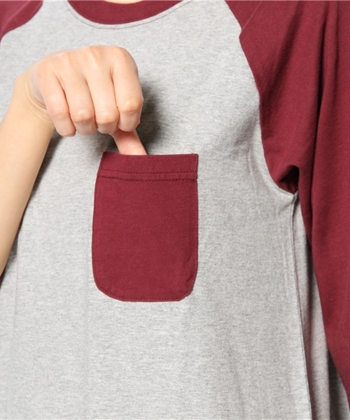 BEAMS BOY（ビームスボーイ）の「△BEAMS BOY / ポケット ラグラン3/4 **（ワンピース・レディース・ライトグレー/ワイン・ONE SIZE）」の8枚目の写真