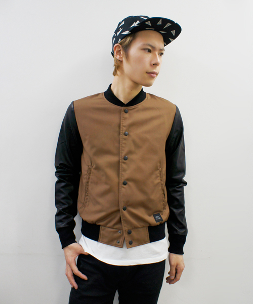 CIAOPANIC（チャオパニック）の「【TOOL FOR Ciaopanic】TR/PU LEATHER 切り替えスタジャン（スタジャン・メンズ・チャコールグレー/ネイビー/キャメル・MEDIUM/LARGE/SMALL）」の6枚目の写真