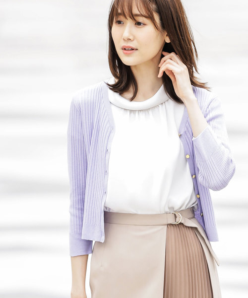 12Twelve Agenda（トゥエルブ　アジェンダ）の「UVリブショートニットカーディガン（カーディガン/ボレロ・レディース・ブラック/パープル/ネイビー/ブラウン/オフホワイト/ラベンダー・M）」の6枚目の写真