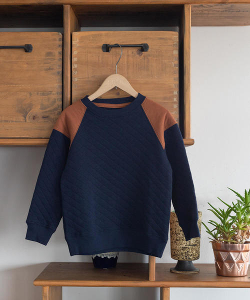 coen（コーエン）の「【定番人気・coen キッズ / ジュニア】キルティングクスウェット/トレーナー（スウェット・キッズ・ネイビー/ベージュ/ダークグレー/コバルトブルー・120/130/150/140/100/110）」の3枚目の写真