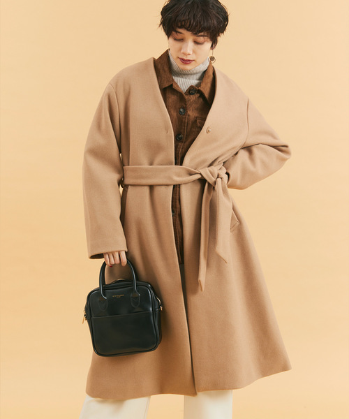 Chaco closet(チャコ クローゼット)の「メルトン オーバーサイズ ノーカラー ロングコート(その他アウター)」|キャメル