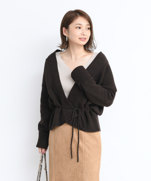 DouDou（ドゥドゥ）の「紐ベルト付カーディガン（カーディガン/ボレロ・レディース・ベージュ/ブラウン/オフホワイト・FREE）」の2枚目の写真