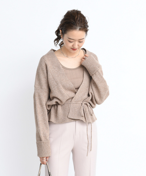 DouDou（ドゥドゥ）の「紐ベルト付カーディガン（カーディガン/ボレロ・レディース・ベージュ/ブラウン/オフホワイト・FREE）」の9枚目の写真