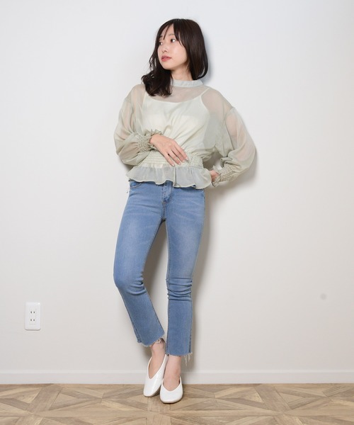 shopnikoniko（ショップニコニコ）の「ウエストギャザーブラウス シアーブラウス（シャツ/ブラウス・レディース・ベージュ/ブラック/グリーン/オフホワイト・フリー）」の15枚目の写真