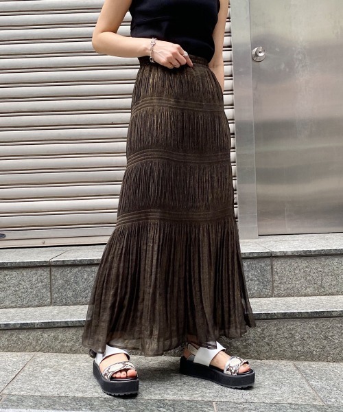 PAGEBOY（ページボーイ）の「マジョリカプリーツハクプリントスカート（スカート・レディース・ブラック/グリーン系その他/グレイッシュベージュ・FREE）」の2枚目の写真