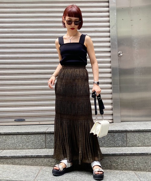 PAGEBOY（ページボーイ）の「マジョリカプリーツハクプリントスカート（スカート・レディース・ブラック/グリーン系その他/グレイッシュベージュ・FREE）」の5枚目の写真