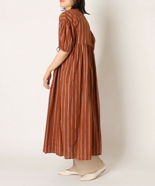 TRIANGLE PALETTE（トライアングルパレット）の「カシュクール ガウンワンピース/ ストライプ ドット （インド綿.インドコットン.コットン100%,綿100%）（ワンピース・レディース・パープル/ネイビー/オレンジ・MEDIUM）」の12枚目の写真