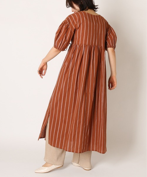 TRIANGLE PALETTE（トライアングルパレット）の「カシュクール ガウンワンピース/ ストライプ ドット （インド綿.インドコットン.コットン100%,綿100%）（ワンピース・レディース・パープル/ネイビー/オレンジ・MEDIUM）」の15枚目の写真