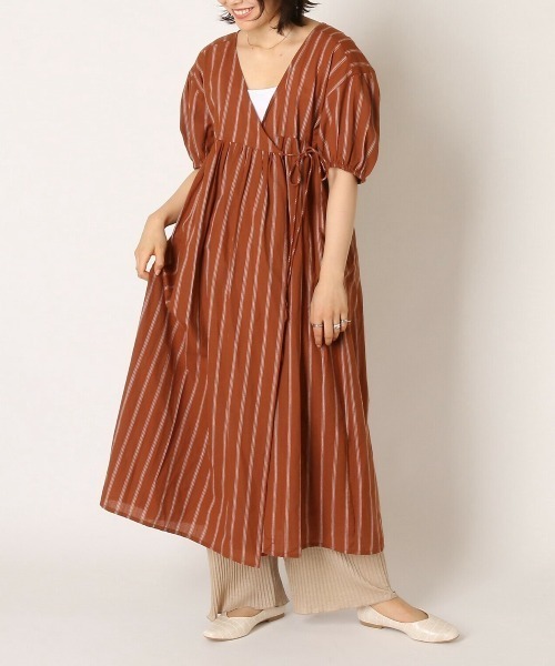 TRIANGLE PALETTE（トライアングルパレット）の「カシュクール ガウンワンピース/ ストライプ ドット （インド綿.インドコットン.コットン100%,綿100%）（ワンピース・レディース・パープル/ネイビー/オレンジ・MEDIUM）」の14枚目の写真