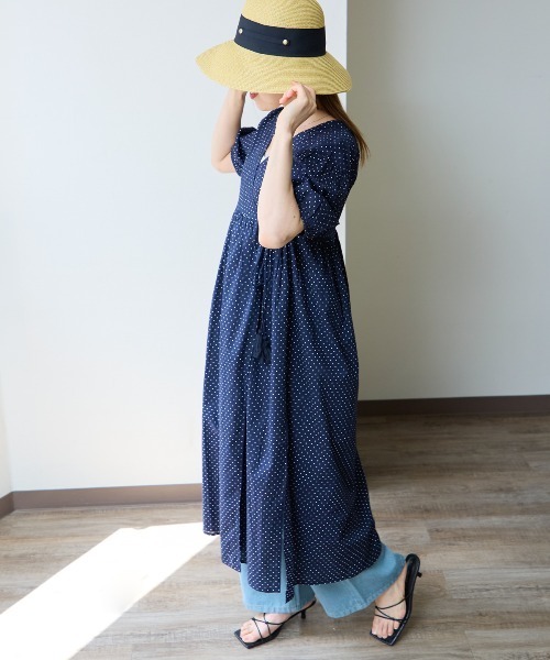 TRIANGLE PALETTE（トライアングルパレット）の「カシュクール ガウンワンピース/ ストライプ ドット （インド綿.インドコットン.コットン100%,綿100%）（ワンピース・レディース・パープル/ネイビー/オレンジ・MEDIUM）」の8枚目の写真