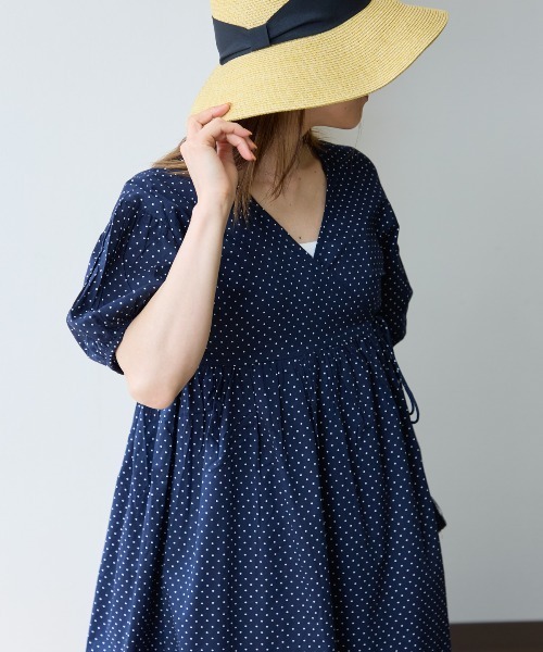 TRIANGLE PALETTE（トライアングルパレット）の「カシュクール ガウンワンピース/ ストライプ ドット （インド綿.インドコットン.コットン100%,綿100%）（ワンピース・レディース・パープル/ネイビー/オレンジ・MEDIUM）」の11枚目の写真