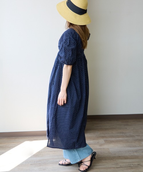 TRIANGLE PALETTE（トライアングルパレット）の「カシュクール ガウンワンピース/ ストライプ ドット （インド綿.インドコットン.コットン100%,綿100%）（ワンピース・レディース・パープル/ネイビー/オレンジ・MEDIUM）」の7枚目の写真