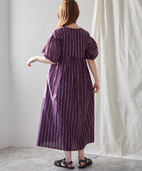 TRIANGLE PALETTE（トライアングルパレット）の「カシュクール ガウンワンピース/ ストライプ ドット （インド綿.インドコットン.コットン100%,綿100%）（ワンピース・レディース・パープル/ネイビー/オレンジ・MEDIUM）」の22枚目の写真
