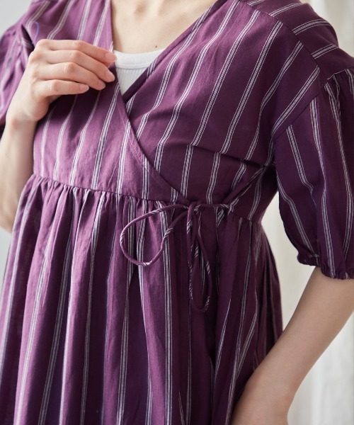 TRIANGLE PALETTE（トライアングルパレット）の「カシュクール ガウンワンピース/ ストライプ ドット （インド綿.インドコットン.コットン100%,綿100%）（ワンピース・レディース・パープル/ネイビー/オレンジ・MEDIUM）」の17枚目の写真