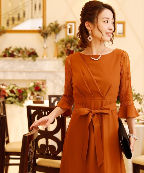 残りわずか ロング 七分袖フォーマルスリット結婚式ワンピースドレス ドレス Pourvous プールヴー のファッション 今だけ特価 Arenatheatre Net