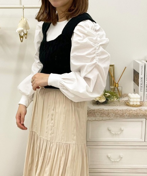 apres jour(アプレジュール)の「ビスチェ+袖コンシャストップスセット【ZOZOTOWN限定アイテム】(ニット/セーター・レディース・ライトブルー/ブラック/モカ/ライトベージュ・X-LARGE/フリー)」の6枚目の写真