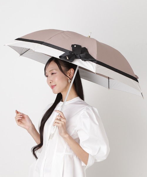 LANVIN en Bleu(ランバンオンブルー)の「遮光 晴雨兼用日傘 長傘 切り継ぎビジューリボン(長傘・レディース・ベビーピンク/ベージュ/ブラック/ダークグレー/ブラック系その他/ネイビー/ライトグリーン/ベージュ系その他/ライトグレー/スカイブルー/グレー/オフホワイト/モカ/ミント・FREE)」の16枚目の写真