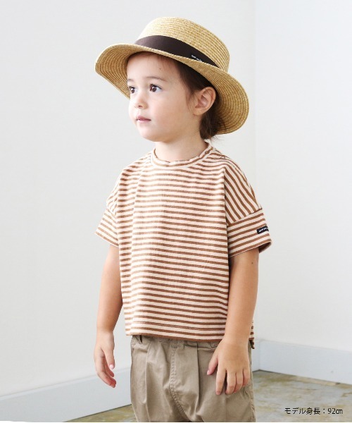 quoti use fith（クゥオティ　ユース　フィス）の「ミニバスクボーダー天竺 半袖 ビッグTシャツ（Tシャツ/カットソー・キッズ・ブラウン/ネイビー/レッド/カーキ・110/120/80/100/130/90）」の2枚目の写真