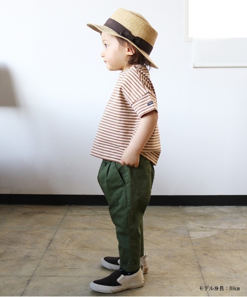 quoti use fith（クゥオティ　ユース　フィス）の「ミニバスクボーダー天竺 半袖 ビッグTシャツ（Tシャツ/カットソー・キッズ・ブラウン/ネイビー/レッド/カーキ・110/120/80/100/130/90）」の6枚目の写真