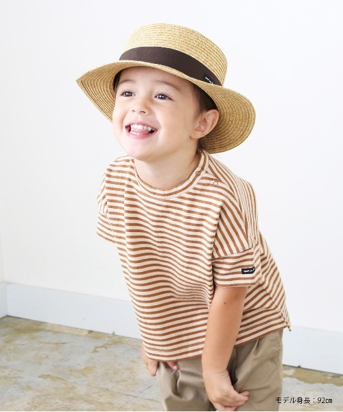 quoti use fith（クゥオティ　ユース　フィス）の「ミニバスクボーダー天竺 半袖 ビッグTシャツ（Tシャツ/カットソー・キッズ・ブラウン/ネイビー/レッド/カーキ・110/120/80/100/130/90）」の20枚目の写真