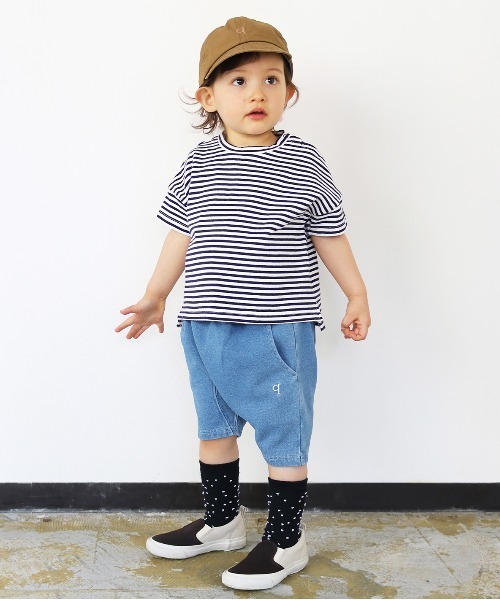 quoti use fith（クゥオティ　ユース　フィス）の「ミニバスクボーダー天竺 半袖 ビッグTシャツ（Tシャツ/カットソー・キッズ・ブラウン/ネイビー/レッド/カーキ・110/120/80/100/130/90）」の9枚目の写真