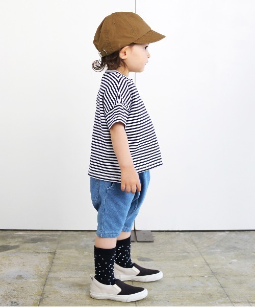 quoti use fith（クゥオティ　ユース　フィス）の「ミニバスクボーダー天竺 半袖 ビッグTシャツ（Tシャツ/カットソー・キッズ・ブラウン/ネイビー/レッド/カーキ・110/120/80/100/130/90）」の10枚目の写真
