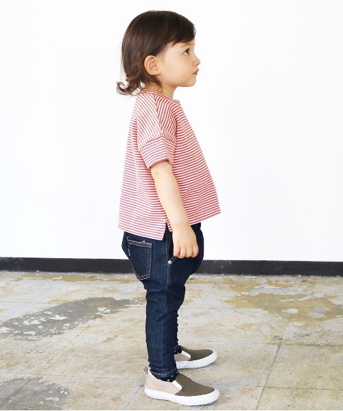 quoti use fith（クゥオティ　ユース　フィス）の「ミニバスクボーダー天竺 半袖 ビッグTシャツ（Tシャツ/カットソー・キッズ・ブラウン/ネイビー/レッド/カーキ・110/120/80/100/130/90）」の12枚目の写真