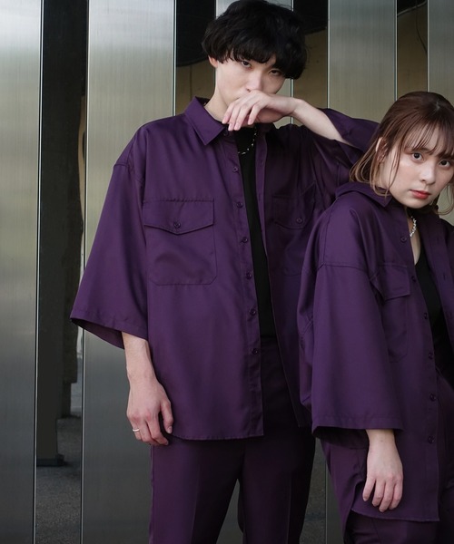 anown（アノン）の「-anown/アノン- 「セットアップ可能」蝶モチーフ刺繍 ジャケット仕様 オーバーサイズシャツ（シャツ/ブラウス・メンズ・ブラック/ベージュ/サックスブルー/ダークパープル・S/M/L）」の4枚目の写真