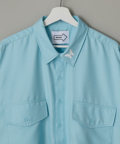 anown（アノン）の「-anown/アノン- 「セットアップ可能」蝶モチーフ刺繍 ジャケット仕様 オーバーサイズシャツ（シャツ/ブラウス・メンズ・ブラック/ベージュ/サックスブルー/ダークパープル・S/M/L）」の6枚目の写真