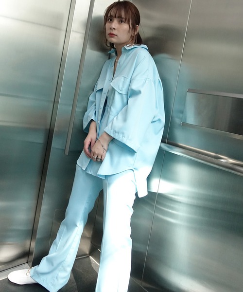 anown（アノン）の「-anown/アノン- 「セットアップ可能」蝶モチーフ刺繍 ジャケット仕様 オーバーサイズシャツ（シャツ/ブラウス・メンズ・ブラック/ベージュ/サックスブルー/ダークパープル・S/M/L）」の21枚目の写真