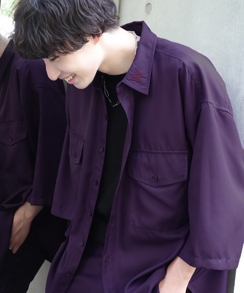 anown（アノン）の「-anown/アノン- 「セットアップ可能」蝶モチーフ刺繍 ジャケット仕様 オーバーサイズシャツ（シャツ/ブラウス・メンズ・ブラック/ベージュ/サックスブルー/ダークパープル・S/M/L）」の19枚目の写真