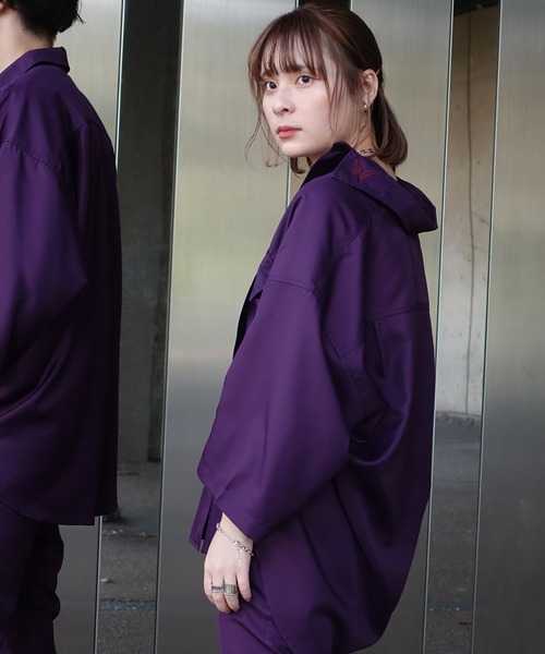 anown（アノン）の「-anown/アノン- 「セットアップ可能」蝶モチーフ刺繍 ジャケット仕様 オーバーサイズシャツ（シャツ/ブラウス・メンズ・ブラック/ベージュ/サックスブルー/ダークパープル・S/M/L）」の18枚目の写真