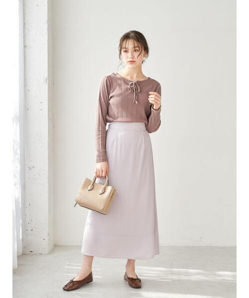 earth music&ecology（アースミュージックアンドエコロジー）の「2wayリブカットプルオーバー ＊（Tシャツ/カットソー・レディース・ブラック/ブラウン/アイボリー/ピンクベージュ・FREE）」の9枚目の写真