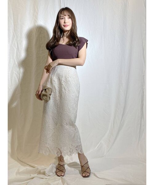 MERCURYDUO（マーキュリーデュオ）の「フラワーケミカルレースタイトスカート（スカート・レディース・ベージュ/アイボリー/ラベンダー・SMALL/MEDIUM）」の16枚目の写真