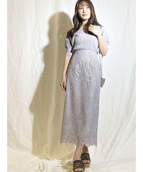 MERCURYDUO（マーキュリーデュオ）の「フラワーケミカルレースタイトスカート（スカート・レディース・ベージュ/アイボリー/ラベンダー・SMALL/MEDIUM）」の4枚目の写真