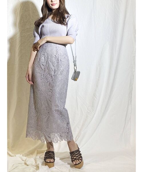 MERCURYDUO（マーキュリーデュオ）の「フラワーケミカルレースタイトスカート（スカート・レディース・ベージュ/アイボリー/ラベンダー・SMALL/MEDIUM）」の13枚目の写真