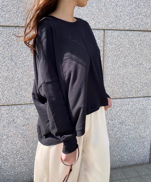 StyleSea（スタイルシー）の「コットンガーゼミニ裏毛切替タックPO（Tシャツ/カットソー・レディース・ホワイト/グリーン/ブラック・FREE）」の11枚目の写真