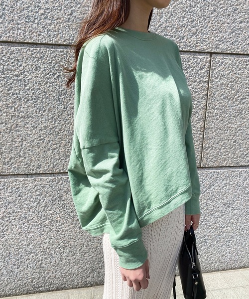 StyleSea（スタイルシー）の「コットンガーゼミニ裏毛切替タックPO（Tシャツ/カットソー・レディース・ホワイト/グリーン/ブラック・FREE）」の12枚目の写真