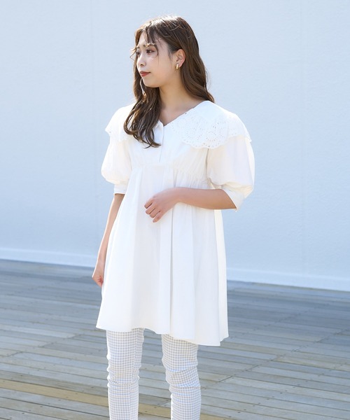 セール】【Web限定】ビックカラ―コットンレースチュニック