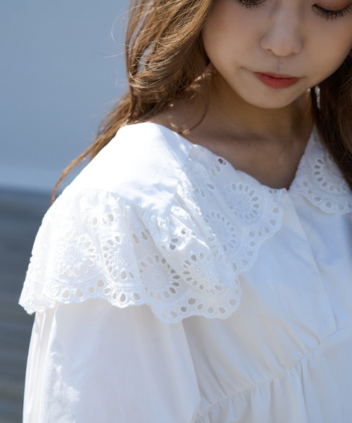 one after another NICE CLAUP(ワンアフターアナザーナイスクラップ)の「【Web限定】ビックカラ―コットンレースチュニック(チュニック・レディース・オフホワイト/ブラック/ミント・FREE)」の11枚目の写真
