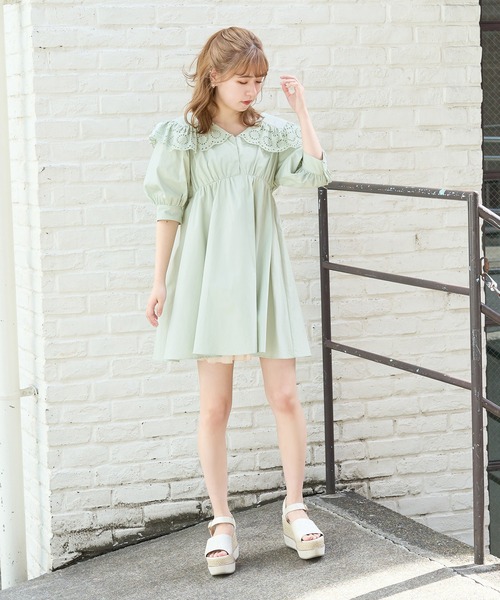 one after another NICE CLAUP(ワンアフターアナザーナイスクラップ)の「【Web限定】ビックカラ―コットンレースチュニック(チュニック・レディース・オフホワイト/ブラック/ミント・FREE)」の5枚目の写真