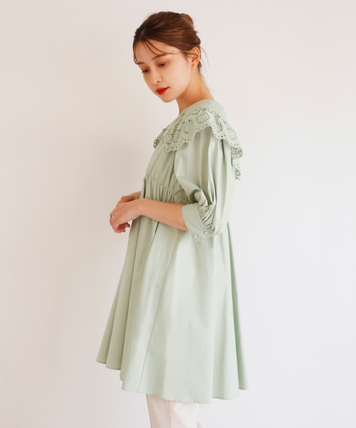one after another NICE CLAUP(ワンアフターアナザーナイスクラップ)の「【Web限定】ビックカラ―コットンレースチュニック(チュニック・レディース・オフホワイト/ブラック/ミント・FREE)」の17枚目の写真