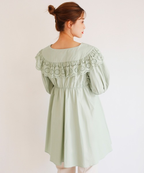 one after another NICE CLAUP(ワンアフターアナザーナイスクラップ)の「【Web限定】ビックカラ―コットンレースチュニック(チュニック・レディース・オフホワイト/ブラック/ミント・FREE)」の22枚目の写真