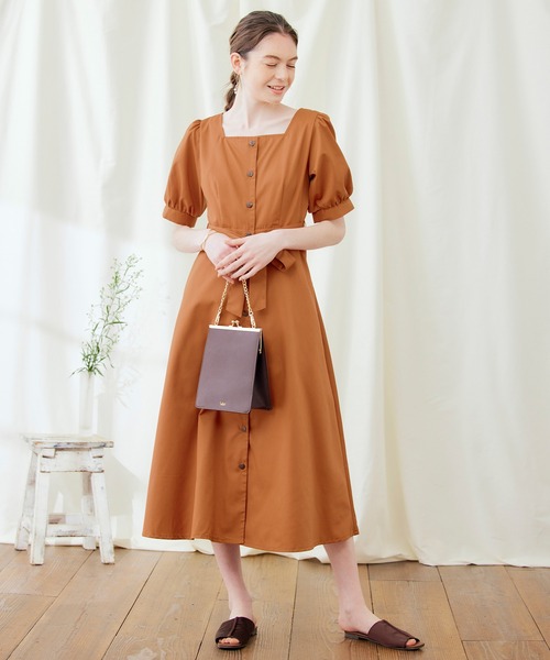 PURIL（ピュリル）の「【PURIL】リボン付き スクエアネック パフスリーブワンピース（ワンピース・レディース・ネイビー/サックスブルー/ブラウン系その他・S/M）」の8枚目の写真